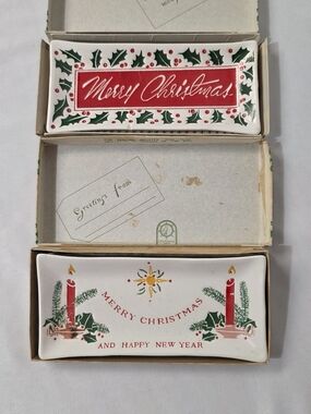 Vintage Commodore Japan Merry Christmas Ceramic Holiday Greeting Card/Trinket